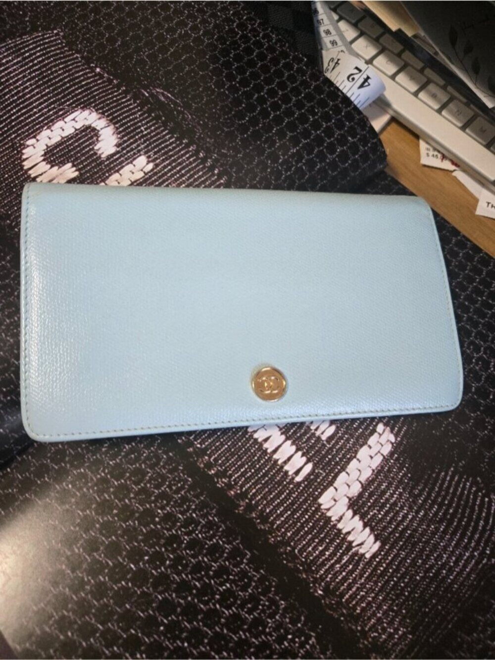 Authentic Chanel Bifold Long Wallet in Blue